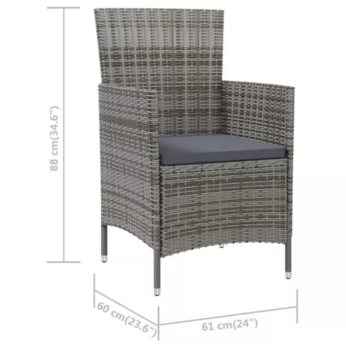  2 db szürke polyrattan kerti szék párnával