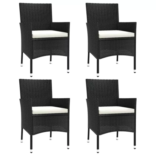 4 db fekete polyrattan kerti szék párnával