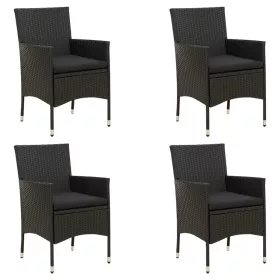  4 db fekete polyrattan kerti szék párnával