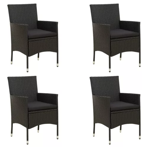  4 db fekete polyrattan kerti szék párnával