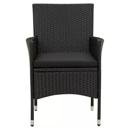  4 db fekete polyrattan kerti szék párnával