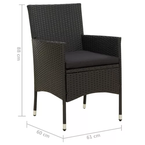  4 db fekete polyrattan kerti szék párnával