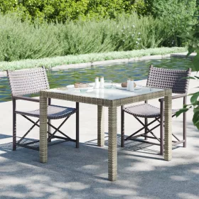    szürke polyrattan és edzett üveg kerti asztal 90 x 90 x 75 cm