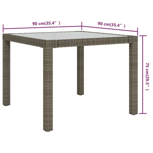  szürke polyrattan és edzett üveg kerti asztal 90 x 90 x 75 cm
