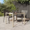  bézs polyrattan és edzett üveg kerti asztal 90 x 90 x 75 cm