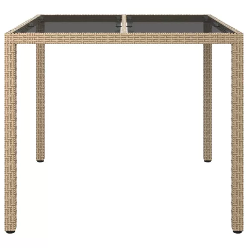  bézs polyrattan és edzett üveg kerti asztal 90 x 90 x 75 cm