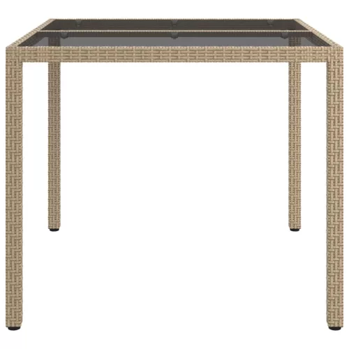  bézs polyrattan és edzett üveg kerti asztal 90 x 90 x 75 cm