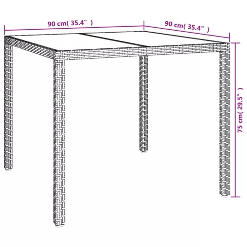  bézs polyrattan és edzett üveg kerti asztal 90 x 90 x 75 cm