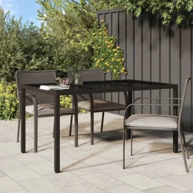    barna polyrattan és edzett üveg kerti asztal 150 x 90 x 75 cm
