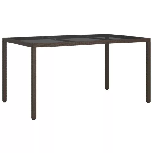  barna polyrattan és edzett üveg kerti asztal 150 x 90 x 75 cm