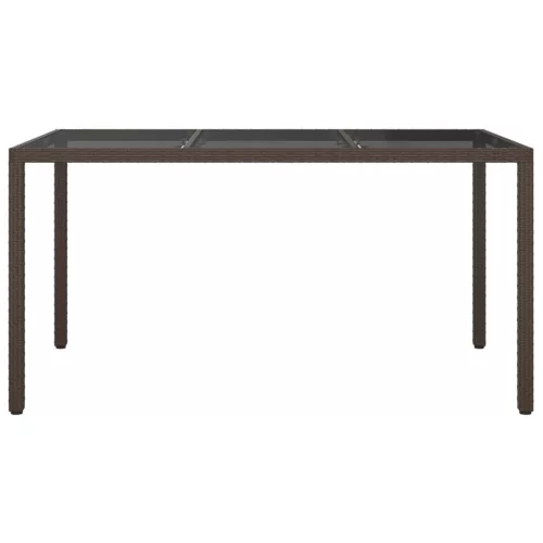  barna polyrattan és edzett üveg kerti asztal 150 x 90 x 75 cm