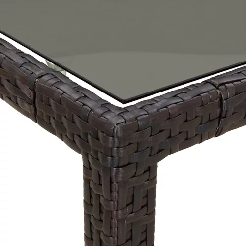  barna polyrattan és edzett üveg kerti asztal 150 x 90 x 75 cm