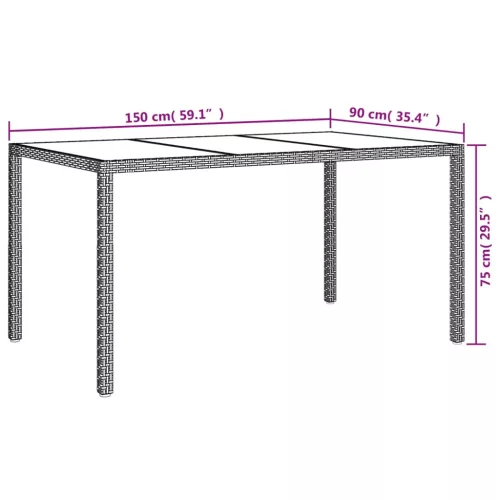  barna polyrattan és edzett üveg kerti asztal 150 x 90 x 75 cm