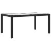  fekete polyrattan és edzett üveg kerti asztal 150 x 90 x 75 cm