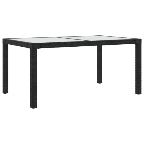  fekete polyrattan és edzett üveg kerti asztal 150 x 90 x 75 cm