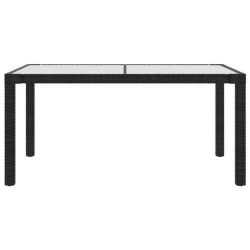  fekete polyrattan és edzett üveg kerti asztal 150 x 90 x 75 cm