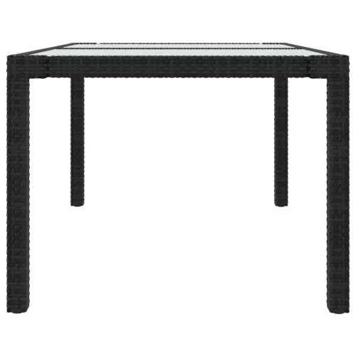  fekete polyrattan és edzett üveg kerti asztal 150 x 90 x 75 cm