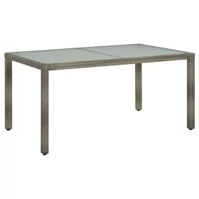    szürke polyrattan és edzett üveg kerti asztal 150 x 90 x 75 cm