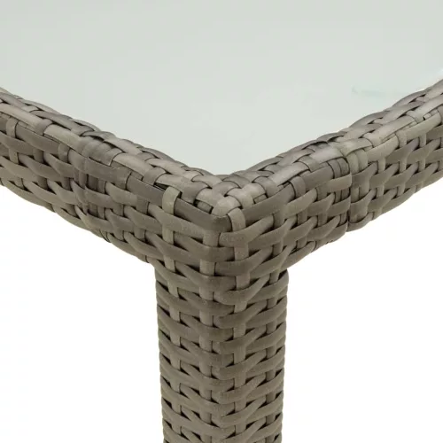  szürke polyrattan és edzett üveg kerti asztal 150 x 90 x 75 cm