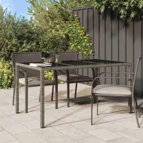    szürke polyrattan és edzett üveg kerti asztal 150 x 90 x 75 cm