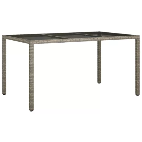  szürke polyrattan és edzett üveg kerti asztal 150 x 90 x 75 cm
