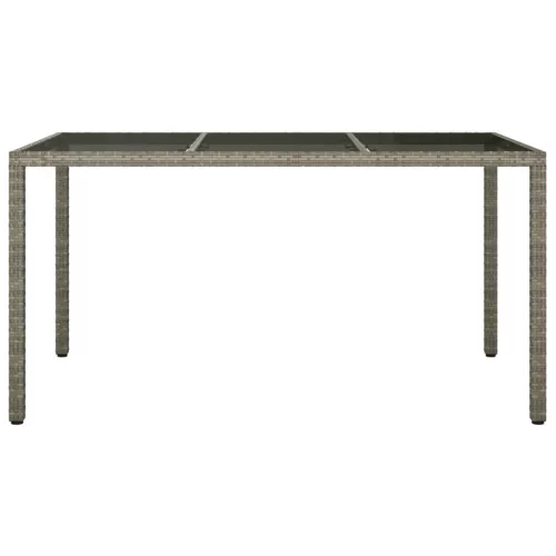  szürke polyrattan és edzett üveg kerti asztal 150 x 90 x 75 cm