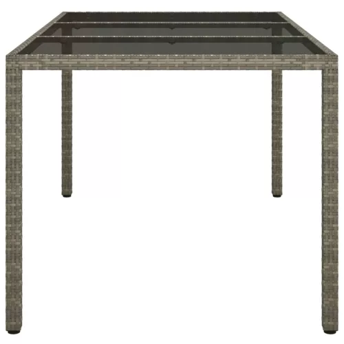  szürke polyrattan és edzett üveg kerti asztal 150 x 90 x 75 cm