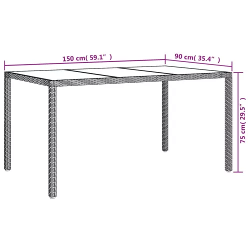  szürke polyrattan és edzett üveg kerti asztal 150 x 90 x 75 cm