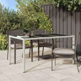    fehér polyrattan és edzett üveg kerti asztal 150 x 90 x 75 cm