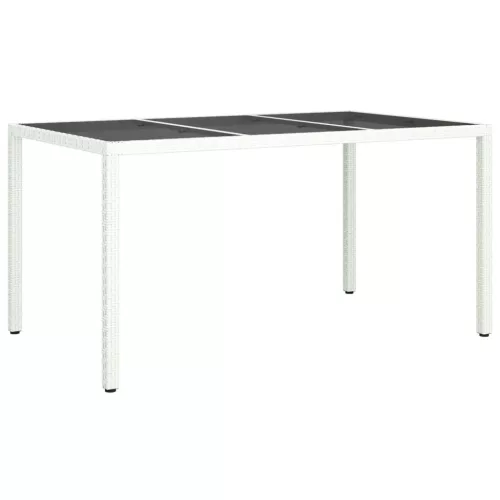  fehér polyrattan és edzett üveg kerti asztal 150 x 90 x 75 cm