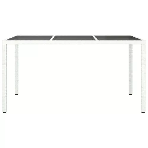  fehér polyrattan és edzett üveg kerti asztal 150 x 90 x 75 cm