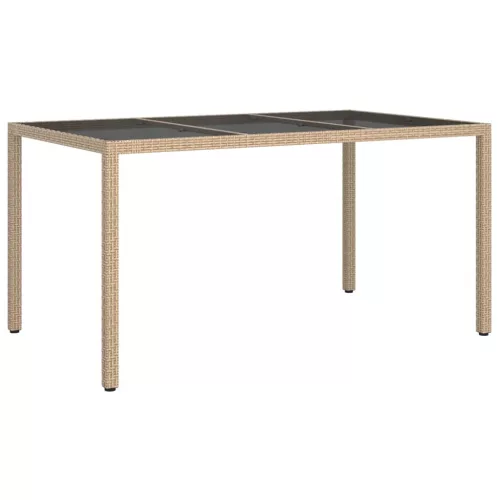  bézs polyrattan és edzett üveg kerti asztal 150 x 90 x 75 cm