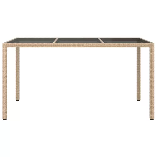  bézs polyrattan és edzett üveg kerti asztal 150 x 90 x 75 cm