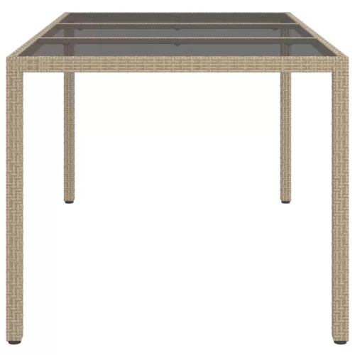  bézs polyrattan és edzett üveg kerti asztal 150 x 90 x 75 cm