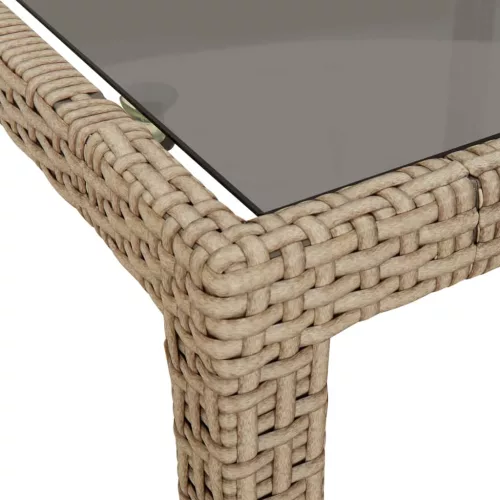  bézs polyrattan és edzett üveg kerti asztal 150 x 90 x 75 cm