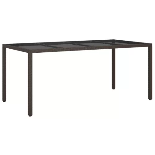  barna polyrattan és edzett üveg kerti asztal 190 x 90 x 75 cm