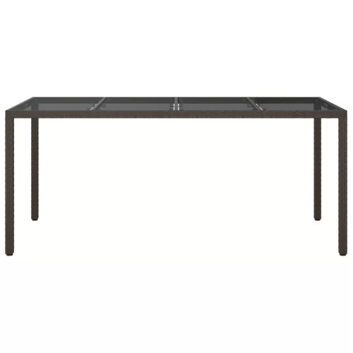  barna polyrattan és edzett üveg kerti asztal 190 x 90 x 75 cm