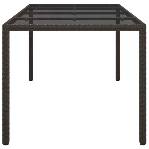  barna polyrattan és edzett üveg kerti asztal 190 x 90 x 75 cm