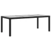  fekete polyrattan és edzett üveg kerti asztal 190 x 90 x 75 cm