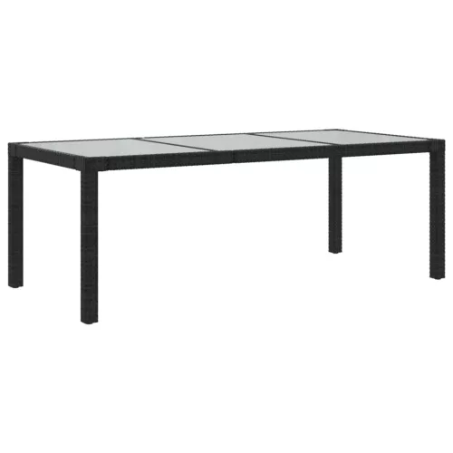  fekete polyrattan és edzett üveg kerti asztal 190 x 90 x 75 cm