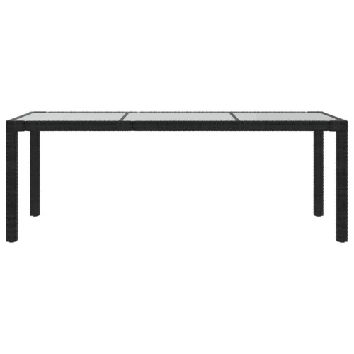  fekete polyrattan és edzett üveg kerti asztal 190 x 90 x 75 cm