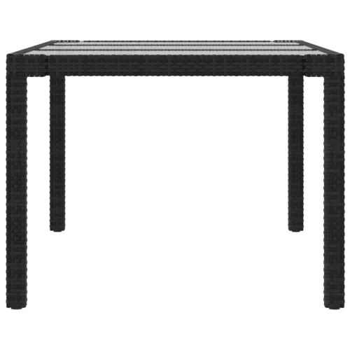  fekete polyrattan és edzett üveg kerti asztal 190 x 90 x 75 cm