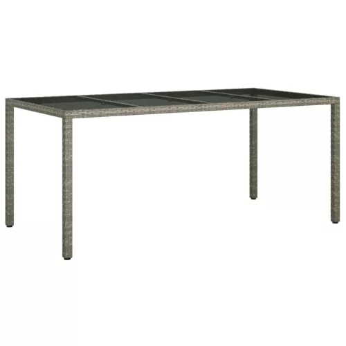  szürke polyrattan és edzett üveg kerti asztal 190 x 90 x 75 cm