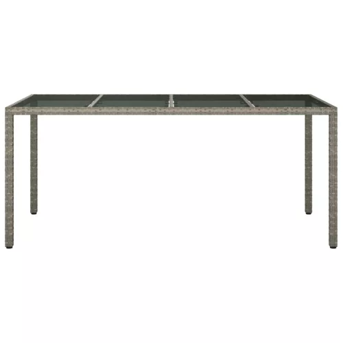  szürke polyrattan és edzett üveg kerti asztal 190 x 90 x 75 cm