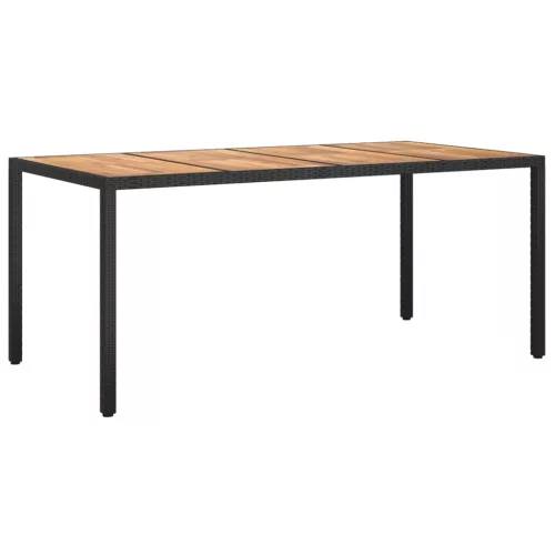  fekete polyrattan és akácfa kerti asztal 190 x 90 x 75 cm