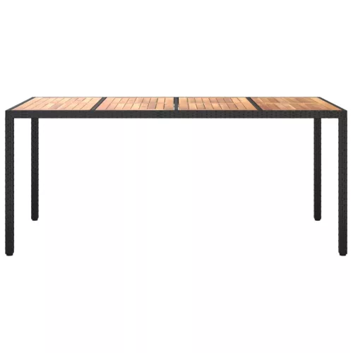  fekete polyrattan és akácfa kerti asztal 190 x 90 x 75 cm