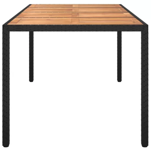  fekete polyrattan és akácfa kerti asztal 190 x 90 x 75 cm