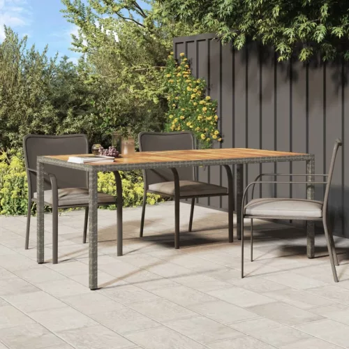  szürke polyrattan és akácfa kerti asztal 190 x 90 x 75 cm