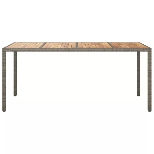  szürke polyrattan és akácfa kerti asztal 190 x 90 x 75 cm