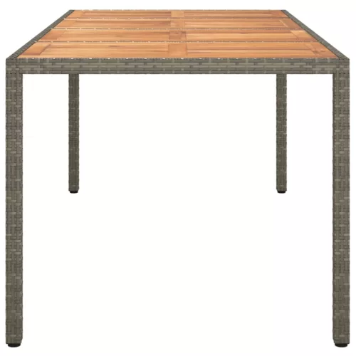  szürke polyrattan és akácfa kerti asztal 190 x 90 x 75 cm